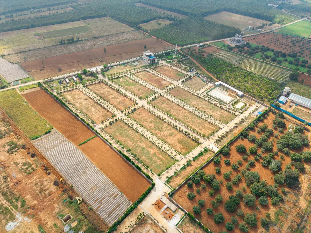 Drone view of Aura Ville plots in Malur near the Bengaluru–Chennai Expressway